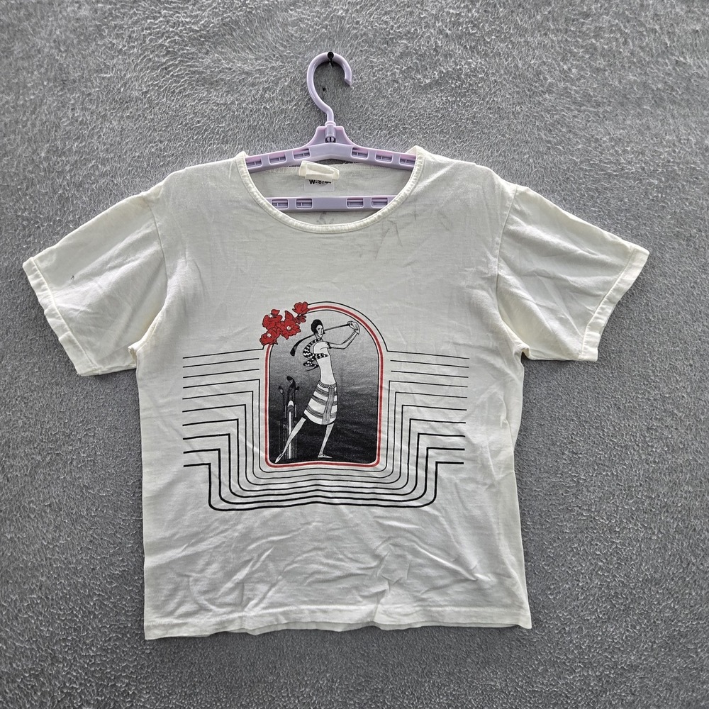VINTAGE The Sporting House Women Shirt M White Single Stitch Golf 90s USA READ